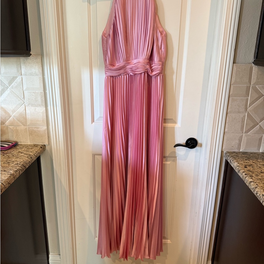 Mac Duggal Pink Pleated Maxi Dress